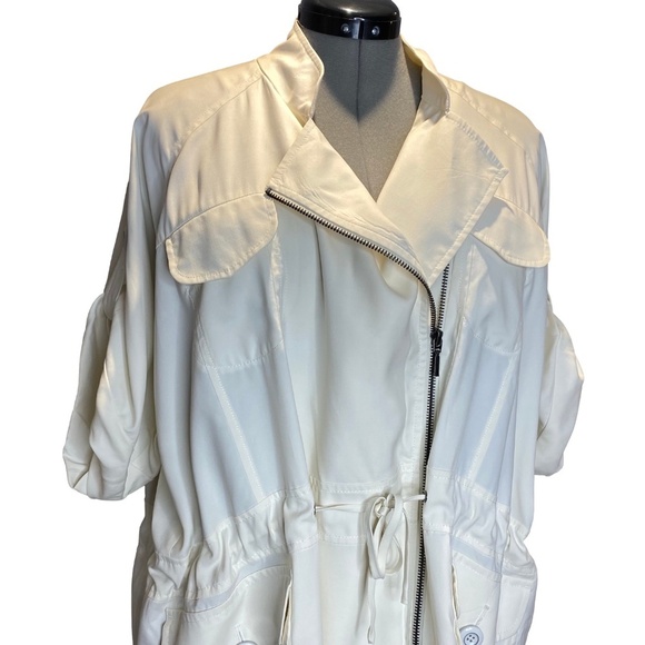 CATHERINE MELANDRINO White 100% Silk Utility Jacket Quiet Luxury Plus Size 14 - Picture 5 of 16